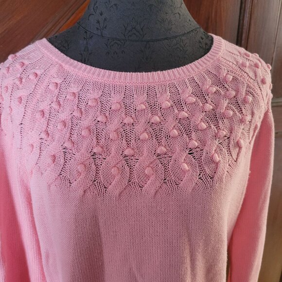 Talbots Pink Textured Knit Sweater Womens Medium 100% Cotton - Picture 3 of 5